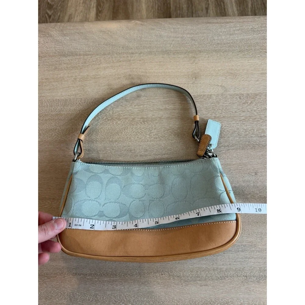 Coach Y2K Vintage 6094 Baby Blue Signature Demi Shoulder Bag Pouchette Leather